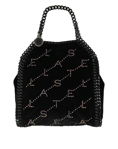 Logo Embellished Mini Falabella, &pound;395, Handbags, Black, Velvet, Front view